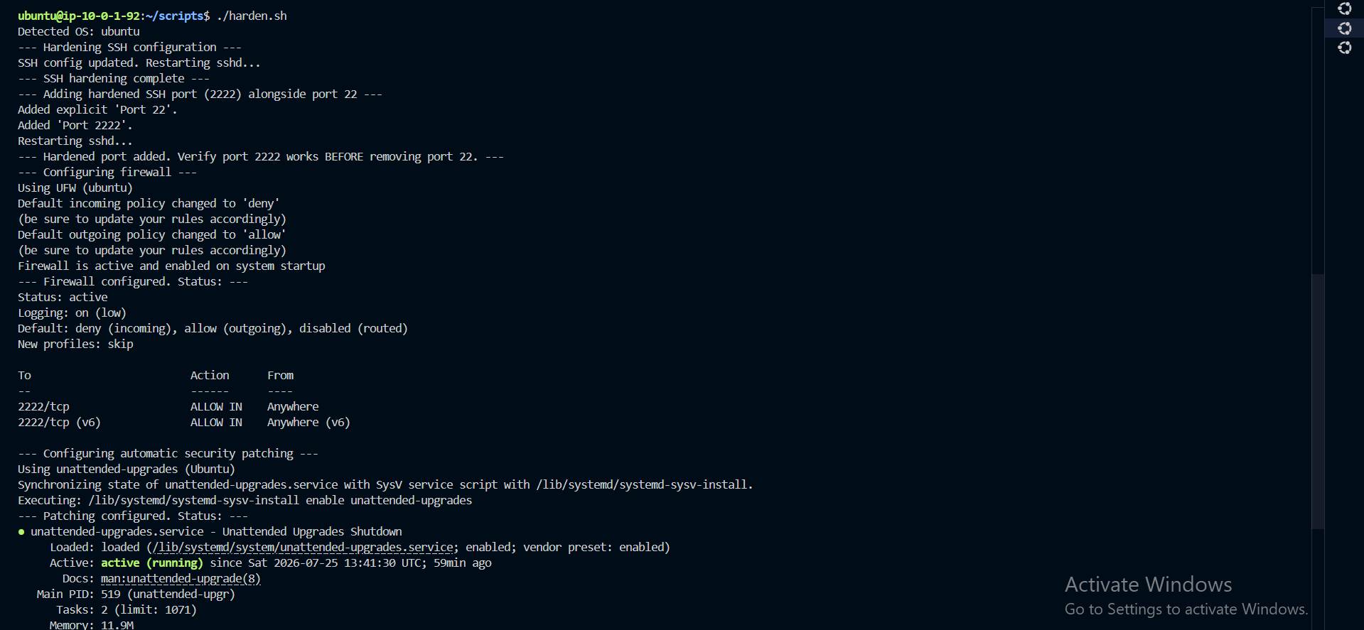 Ubuntu hardening script run