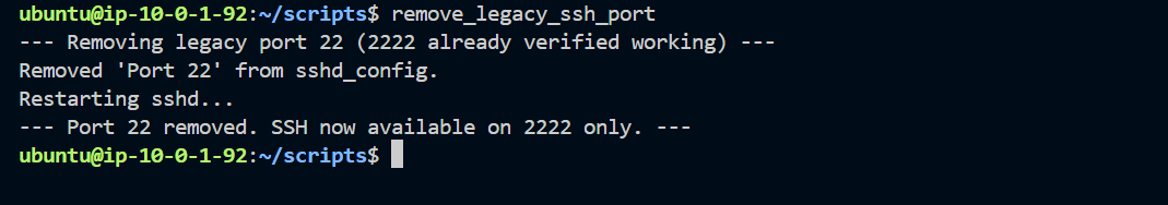Ubuntu port 22 removal