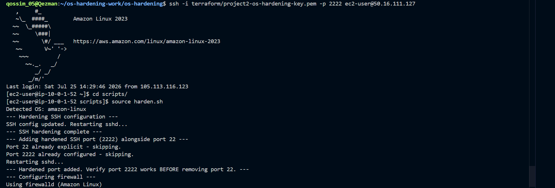 Amazon Linux hardening script run