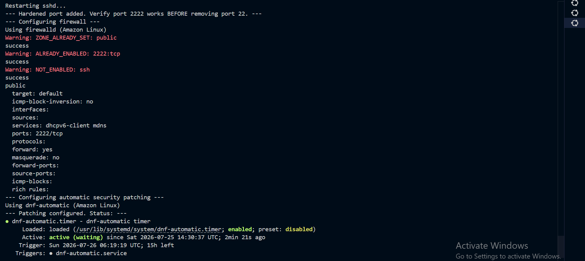 Amazon Linux SSH verification on port 2222