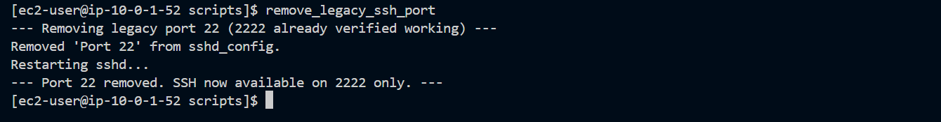 Amazon Linux port 22 removal